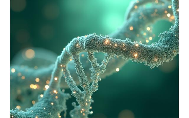 Scientific illustration of cellular regeneration and DNA strands